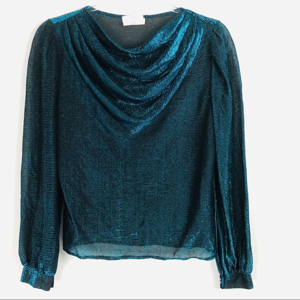 Vintage | 80's Teal Blue Cowl Neck Shimmer Fabric